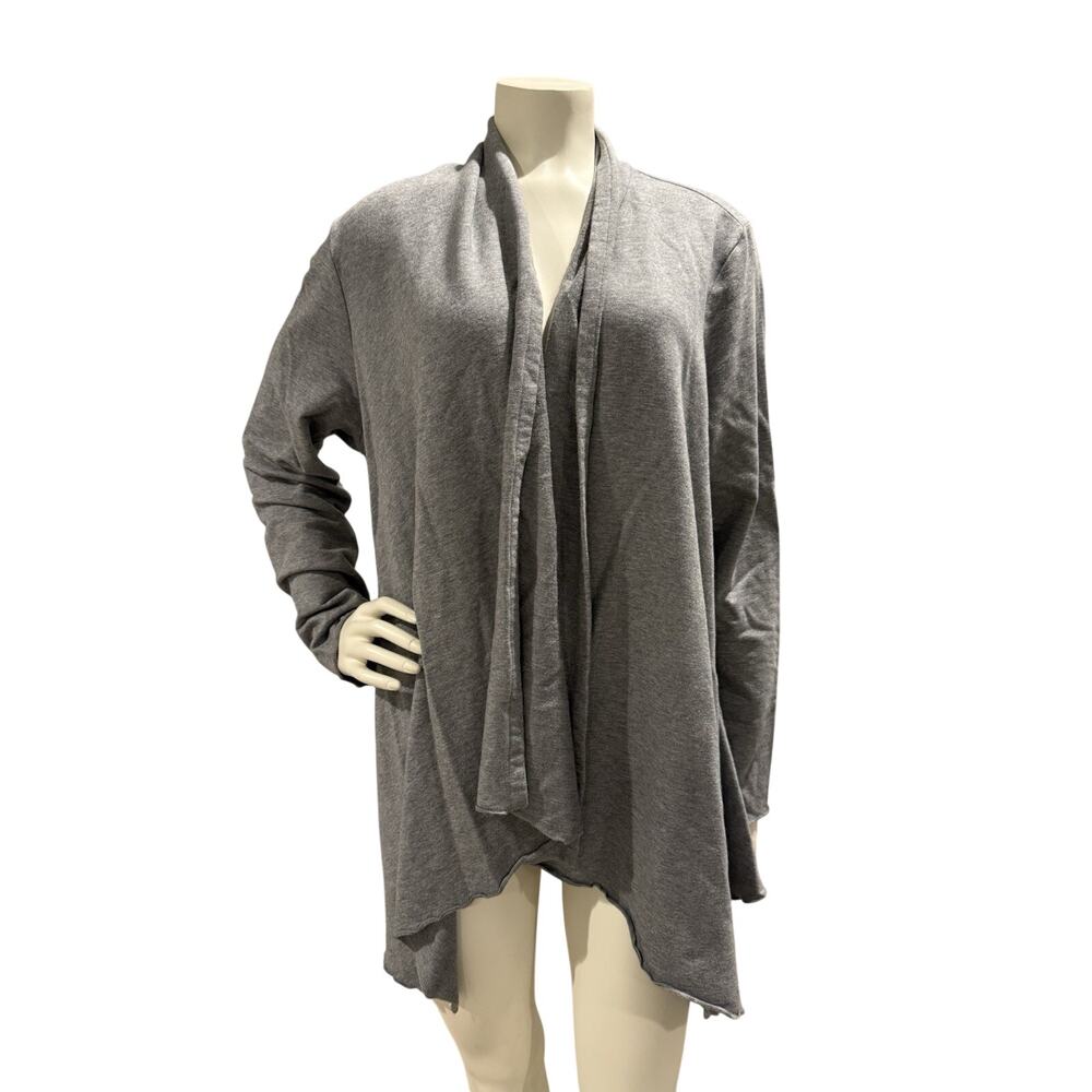 J Jill Pure Jill Cardigan Cascading Open Front Pima Cotton Blend Gray Sz L Pet